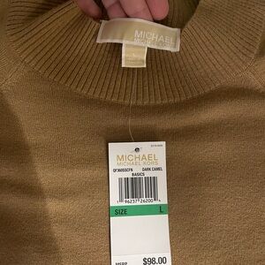 NWT Michael Kors Crewneck Dark Camel Brown Knit Sweater Size L
